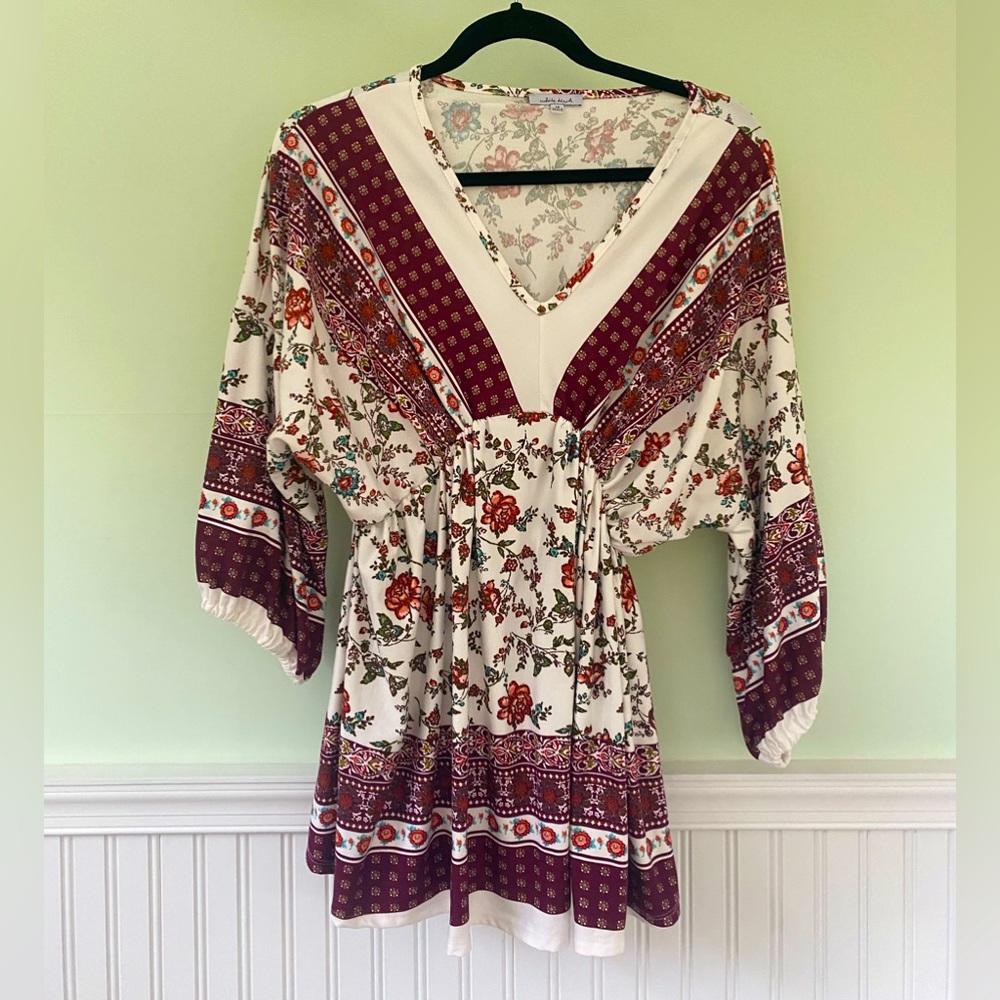 Red cream floral top